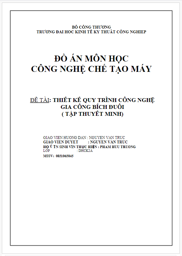 Các mẫu Đồ án công nghệ chế tạo máy hay nhất dành cho sinh viên Cơ khí -  Top Báo Cáo Thực Tập Tốt Nhất