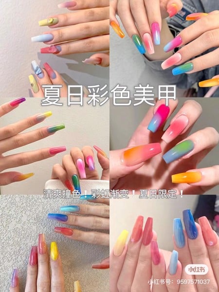 nail màu loang hồng